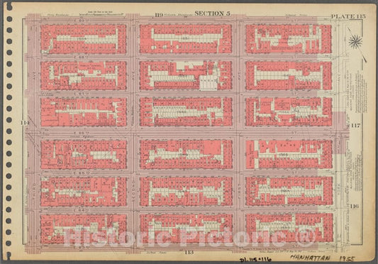 Historic 1955 Map - Plate 115, Part Of Section 5: [Bounded By E. 89Th Street, York A - Vintage Wall Art