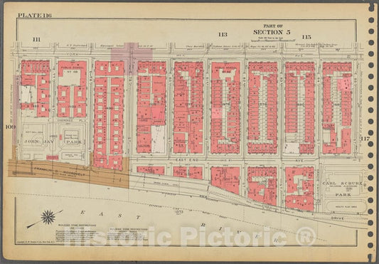 Historic 1955 Map - Plate 116, Part Of Section 5: [Bounded By York Avenue, E. 85Th S - Vintage Wall Art