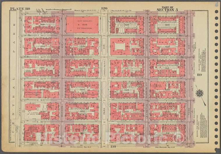 Historic 1955 Map - Plate 118, Part Of Section 5: [Bounded By E. 95Th Street, Third - Vintage Wall Art
