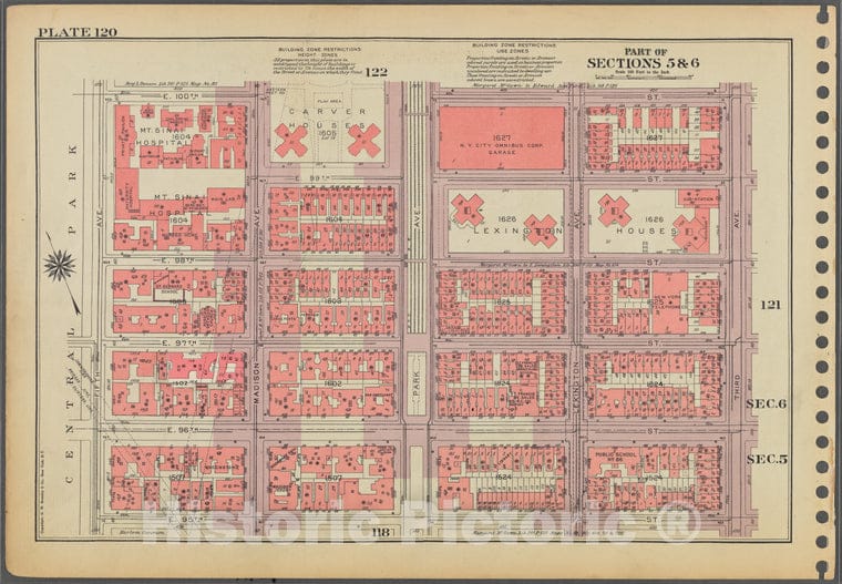Historic 1955 Map - Plate 120, Part Of Sections 5 & 6: [Bounded By E. 100Th Street, Vintage Wall Art