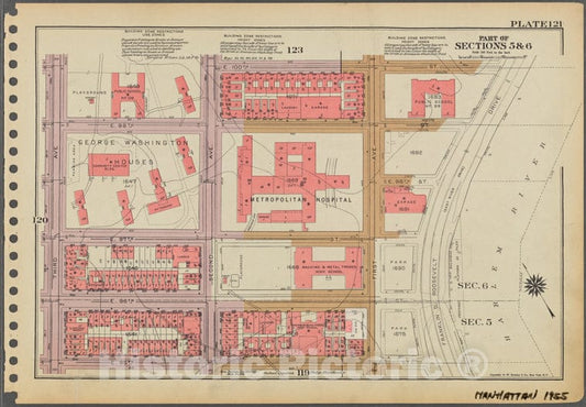 Historic 1955 Map - Plate 121, Part Of Sections 5 & 6: [Bounded By E. 100Th Street, Vintage Wall Art