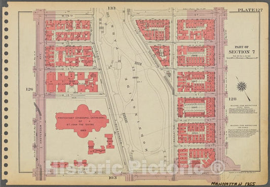 Historic 1955 Map - Plate 127, Part Of Section 7: [Bounded By W. 116Th Street, Eight - Vintage Wall Art