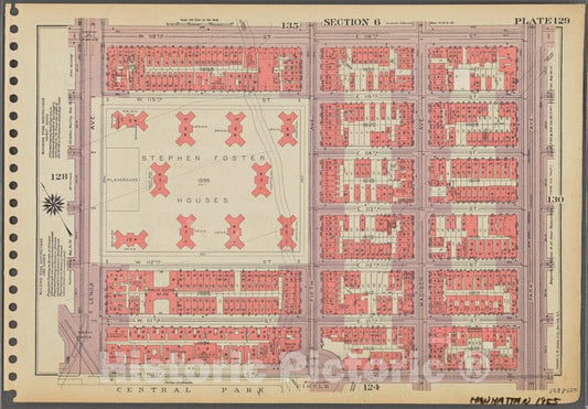 Historic 1955 Map - Plate 129, Part Of Section 6: [Bounded By W. 116Th Street, E. 11 - Vintage Wall Art