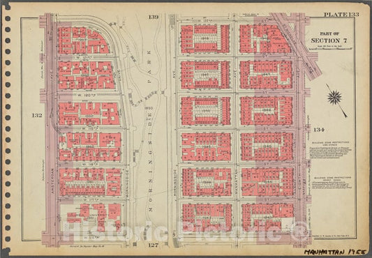 Historic 1955 Map - Plate 133, Part Of Section 7: [Bounded By W. 122Nd Street, Eight - Vintage Wall Art