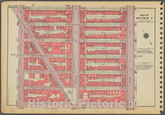 Historic 1955 Map - Plate 134, Part Of Section 7: [Bounded By W. 122Nd Street, Lenox - Vintage Wall Art