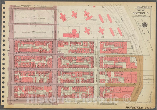 Historic 1955 Map - Plate 137, Part Of Section 6: [Bounded By E. 122Nd Street, First - Vintage Wall Art