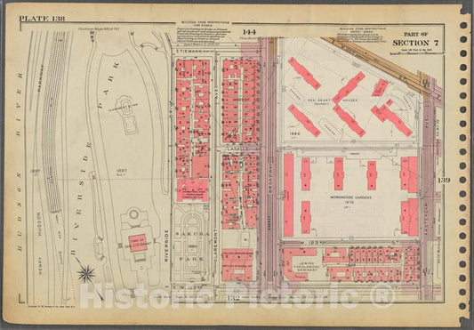 Historic 1955 Map - Plate 138, Part Of Section 7: [Bounded By Tiemann Place, W. 125T - Vintage Wall Art