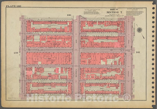 Historic 1955 Map - Plate 140, Part Of Section 7: [Bounded By W. 127Th Street, Lenox - Vintage Wall Art