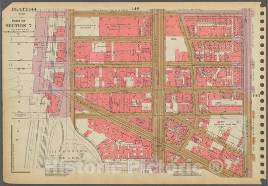 Historic 1955 Map - Plate 144, Part Of Section 7: [Bounded By W. 133Rd Street, Amste - Vintage Wall Art