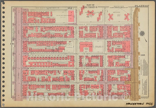 Historic 1955 Map - Plate 147, Part Of Section 6: [Bounded By W. 133Rd Street, Fifth - Vintage Wall Art