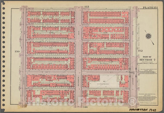 Historic 1955 Map - Plate 151, Part Of Section 7: [Bounded By W. 139Th Street, Lenox - Vintage Wall Art