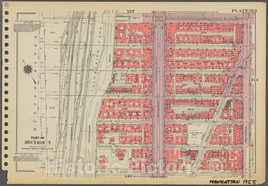 Historic 1955 Map - Plate 153, Part Of Section 7: [Bounded By W. 145Th Street, Amste - Vintage Wall Art