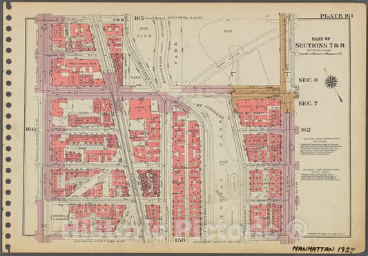Historic 1955 Map - Plate 161, Part Of Sections 7 & 8: [Bounded By W. 157Th Street, Vintage Wall Art