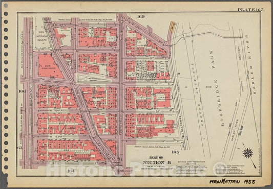 Historic 1955 Map - Plate 167, Part Of Section 8: [Bounded By W. 167Th Street, (Crot - Vintage Wall Art