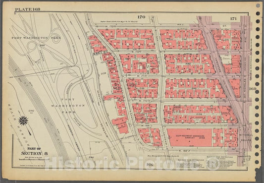 Historic 1955 Map - Plate 168, Part Of Section 8: [Bounded By W. 173Rd Street, St. N - Vintage Wall Art