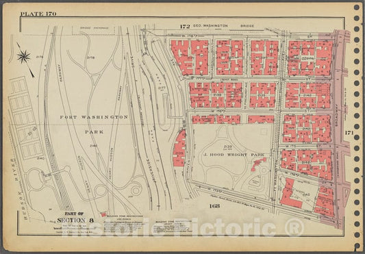 Historic 1955 Map - Plate 170, Part Of Section 8: [Bounded By W. 178Th Street, Broad - Vintage Wall Art