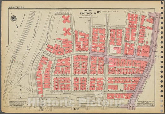 Historic 1955 Map - Plate 172, Part Of Section 8: [Bounded By W. 181St Street, Benne - Vintage Wall Art