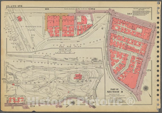 Historic 1955 Map - Plate 178, Part Of Section 8: [Bounded By Dyckman Street, Sherma - Vintage Wall Art