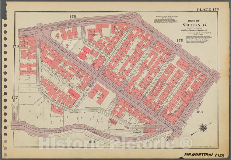 Historic 1955 Map - Plate 179, Part Of Section 8: [Bounded By Broadway, Sherman Aven - Vintage Wall Art