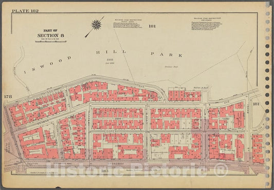 Historic 1955 Map - Plate 182, Part Of Section 8: [Bounded By (Inwood Hill Park) Pay - Vintage Wall Art