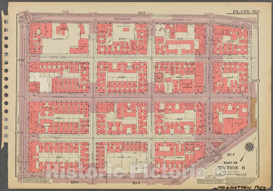 Historic 1955 Map - Plate 183, Part Of Section 8: [Bounded By Broadway, Isham Street - Vintage Wall Art