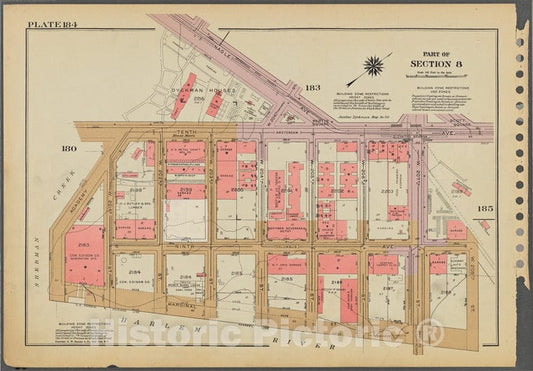 Historic 1955 Map - Plate 184, Part Of Section 8: [Bounded By Nagle Avenue, Tenth Av - Vintage Wall Art
