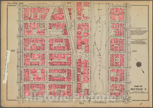 Historic 1925 Map - Plate 158, Part Of Section 7: [Bounded By W. 151St Street, Eight - Vintage Wall Art