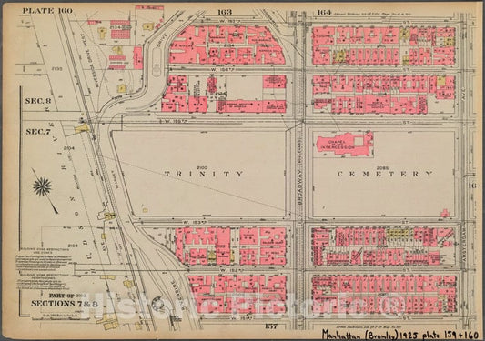 Historic 1925 Map - Plate 160, Part Of Sections 7 & 8: [Bounded By W. 157Th Street, Vintage Wall Art