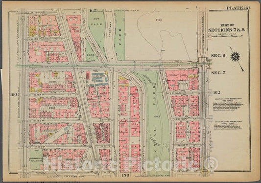 Historic 1925 Map - Plate 161, Part Of Sections 7 & 8: [Bounded By W. 157Th Street, Vintage Wall Art