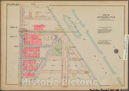 Historic 1925 Map - Plate 162, Part Of Sections 7 & 8: [Bounded By W. 156Th Street, Vintage Wall Art