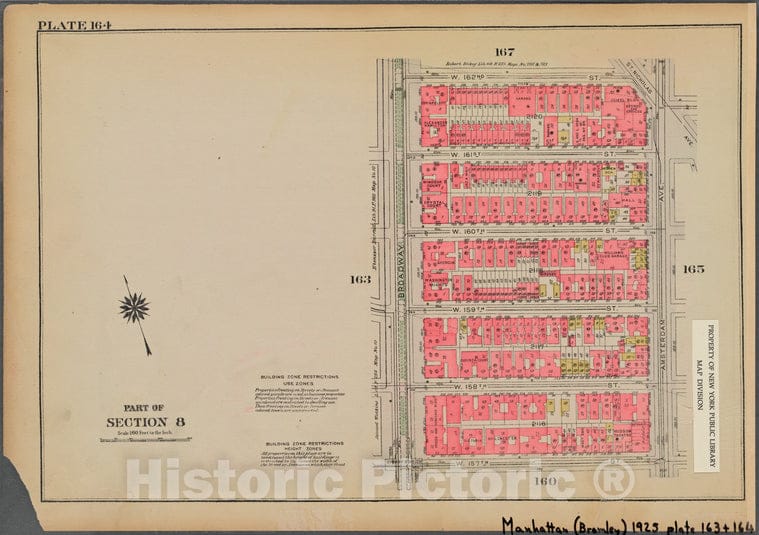 Historic 1925 Map - Plate 164, Part Of Section 8: [Bounded By W. 162Nd Street, St. N - Vintage Wall Art