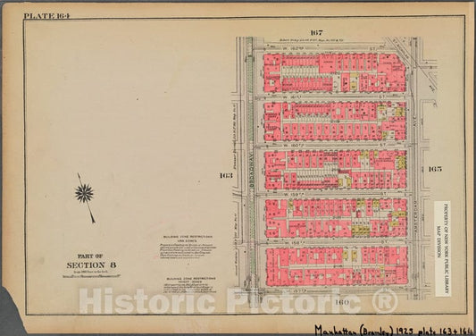 Historic 1925 Map - Plate 164, Part Of Section 8: [Bounded By W. 162Nd Street, St. N - Vintage Wall Art