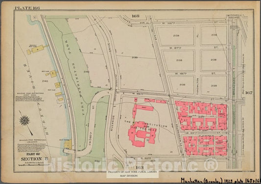 Historic 1925 Map - Plate 166, Part Of Section 8: [Bounded By Haven Avenue, W. 168Th - Vintage Wall Art