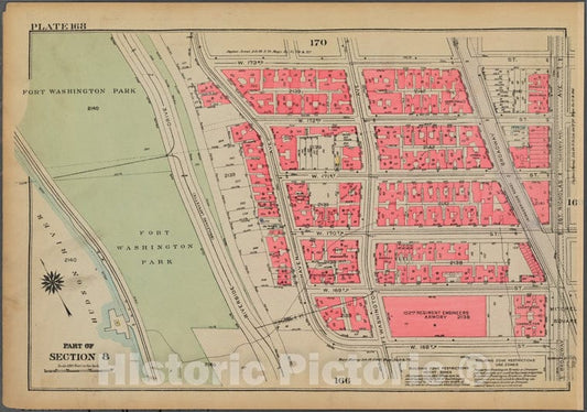 Historic 1925 Map - Plate 168, Part Of Section 8: [Bounded By W. 173Rd Street, St. N - Vintage Wall Art