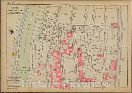 Historic 1925 Map - Plate 174, Part Of Section 8: [Bounded By W. 187Th Street, Broad - Vintage Wall Art