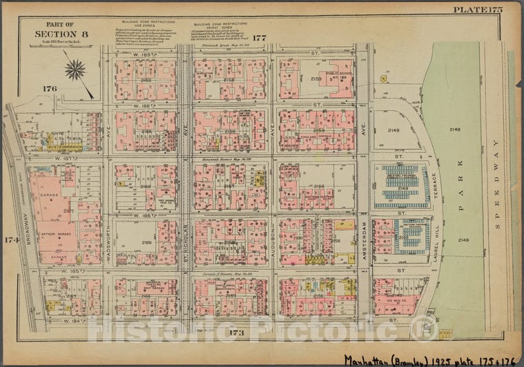Historic 1925 Map - Plate 175, Part Of Section 8: [Bounded By W. 189Th Street, Amste - Vintage Wall Art