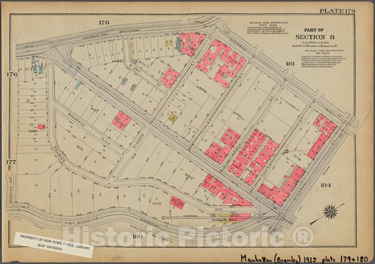 Historic 1925 Map - Plate 179, Part Of Section 8: [Bounded By Broadway, Sherman Aven - Vintage Wall Art