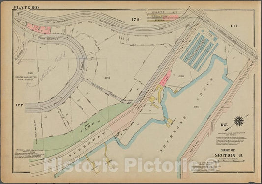 Historic 1925 Map - Plate 180, Part Of Section 8: [Bounded By St. Nicholas Avenue, N - Vintage Wall Art