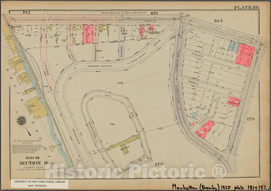 Historic 1925 Map - Plate 181, Part Of Section 8: [Bounded By Dyckman Street, Sherma - Vintage Wall Art