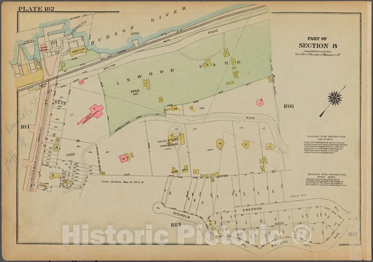 Historic 1925 Map - Plate 182, Part Of Section 8: [Bounded By (Hudson River) Bolton - Vintage Wall Art