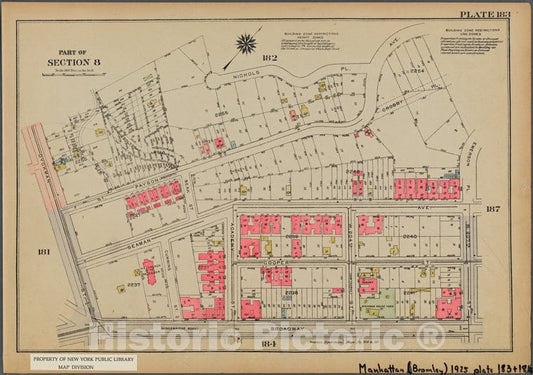 Historic 1925 Map - Plate 183, Part Of Section 8: [Bounded By Nichols Place, Payson - Vintage Wall Art