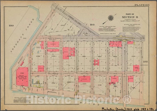 Historic 1925 Map - Plate 185, Part Of Section 8: [Bounded By Nagle Avenue, Amsterda - Vintage Wall Art