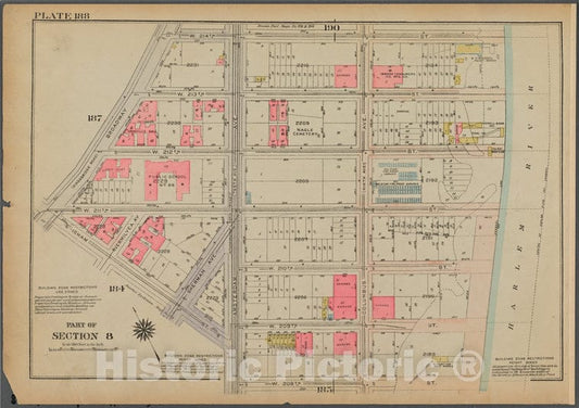 Historic 1925 Map - Plate 188, Part Of Section 8: [Bounded By W. 214Th Street, (Harl - Vintage Wall Art
