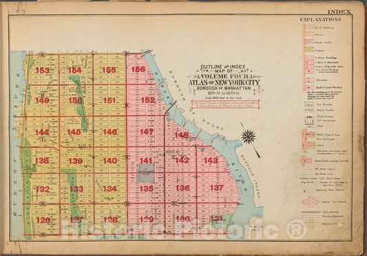 Historic 1921 Map - Outline And Index Map Of Volume Four, Atlas Of New York City, Bo - Vintage Wall Art