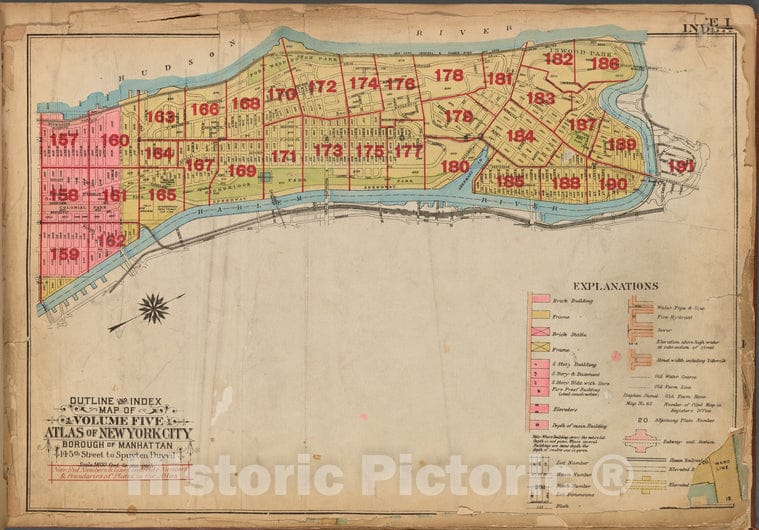 Historic 1921 Map - Outline And Index Map Of Volume Five, Atlas Of New York City, Bo - Vintage Wall Art