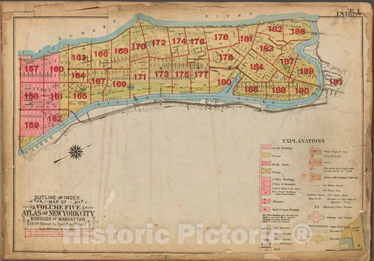 Historic 1921 Map - Outline And Index Map Of Volume Five, Atlas Of New York City, Bo - Vintage Wall Art