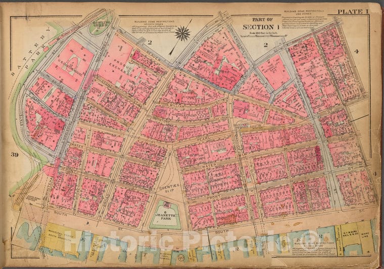 Historic 1921 Map - Plate 1: [Bounded By Beaver Street, Broad Street, Exchange Place - Vintage Wall Art