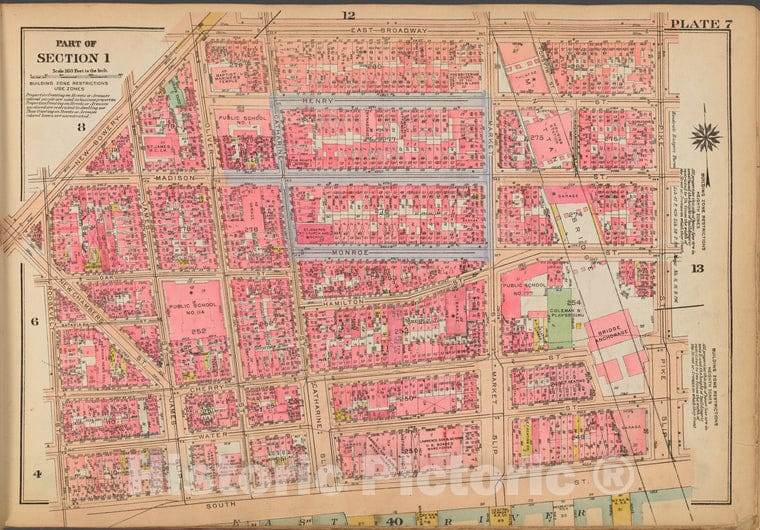 Historic 1921 Map - Plate 7: [Bounded By East Broadway, Pike Street, Pike Slip, Sout - Vintage Wall Art