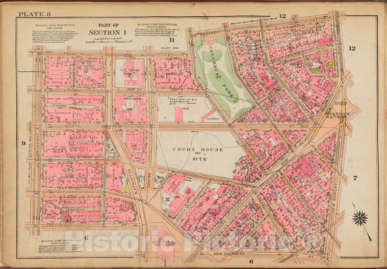 Historic 1921 Map - Plate 8: [Bounded By Franklin Street, Baxter Street, Bayard Stre - Vintage Wall Art