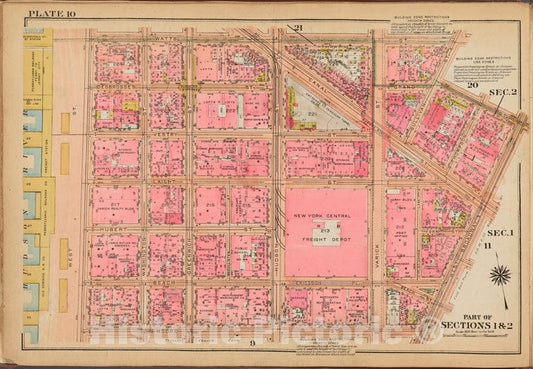 Historic 1921 Map - Plate 10: [Bounded By Watts Street, Sullivan Street, Grand Stree - Vintage Wall Art